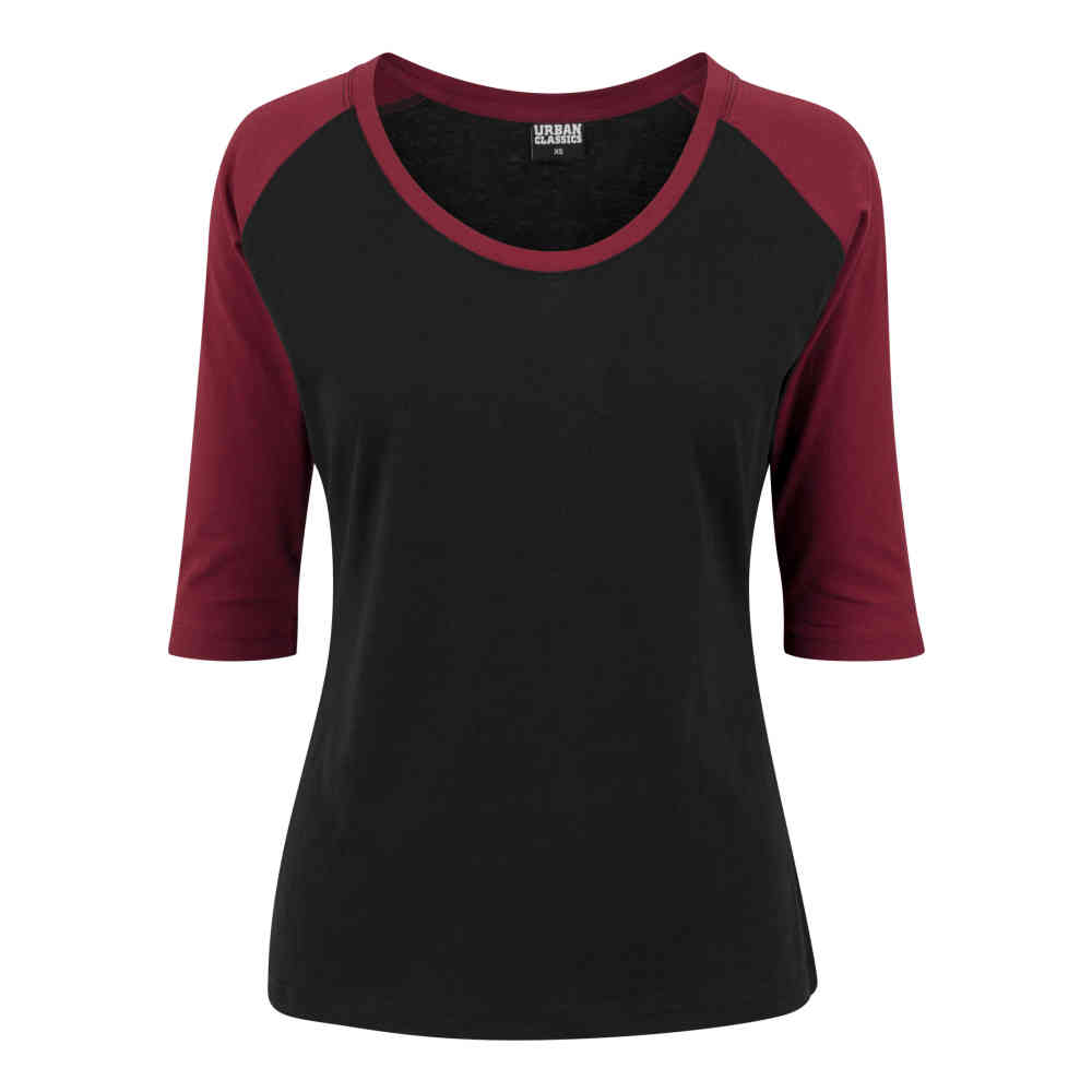 Urban Classics - 3/4 Contrast Raglanärmel top - Schwarz/Rot